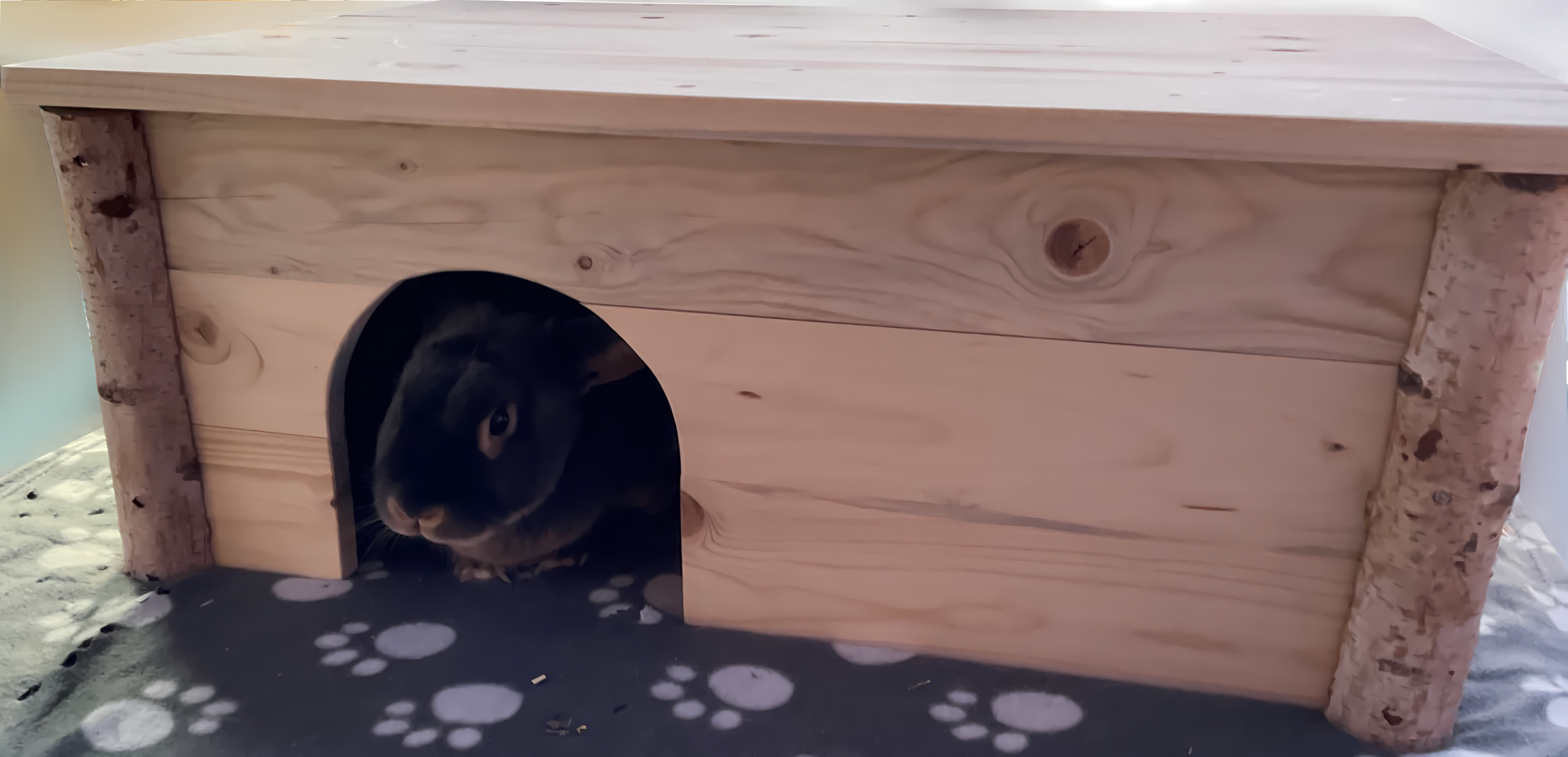 kaninchenhaus massiv mit birke oder haselnuss stämme, 2 verschiedene größen